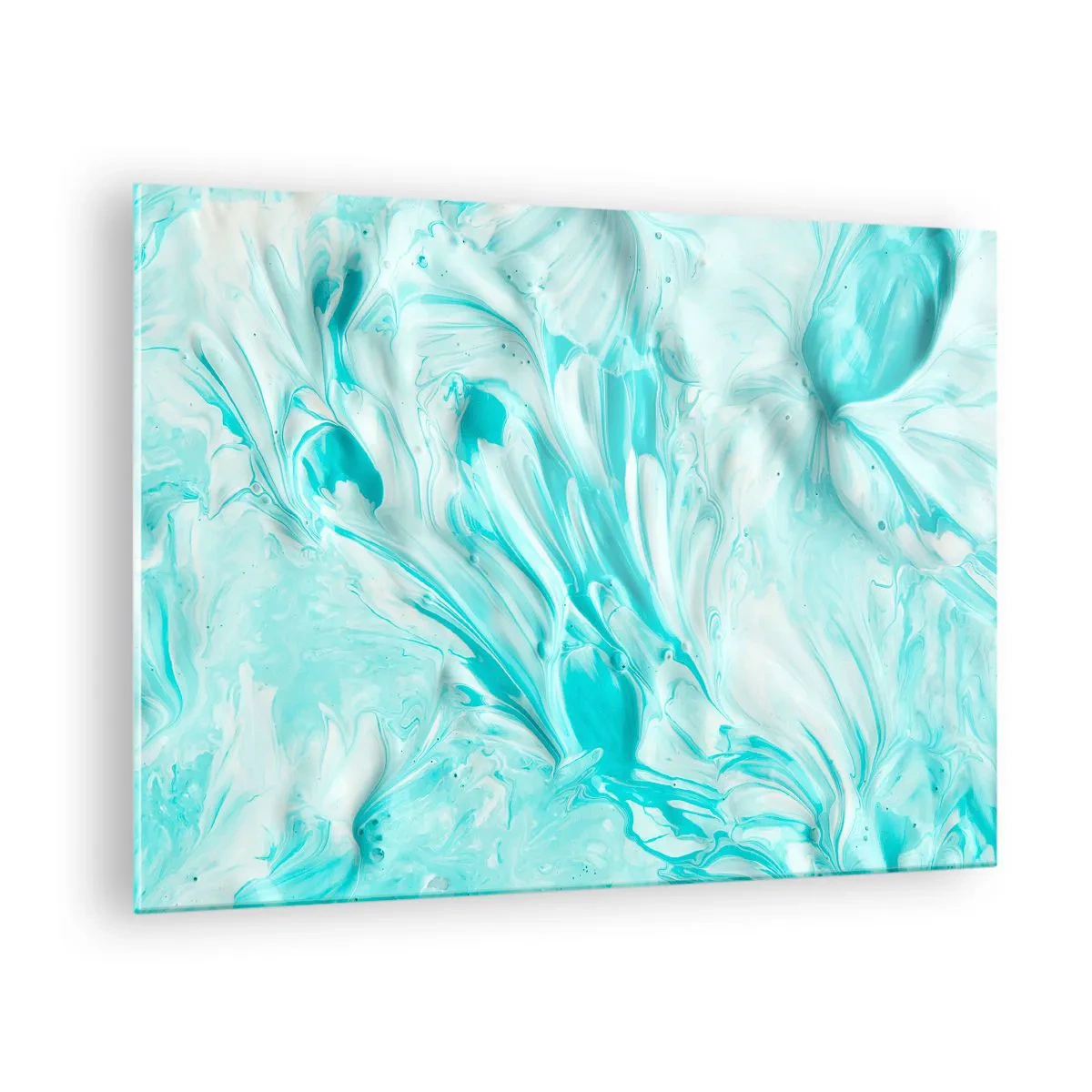 Glastavla - Bild på glas - Abstrakta blå och vita mönster som liknar vågrörelse - 70x50cm - Alltid tillsammans - Modern väggdekoration för vardagsrum och sovrum ARTTOR