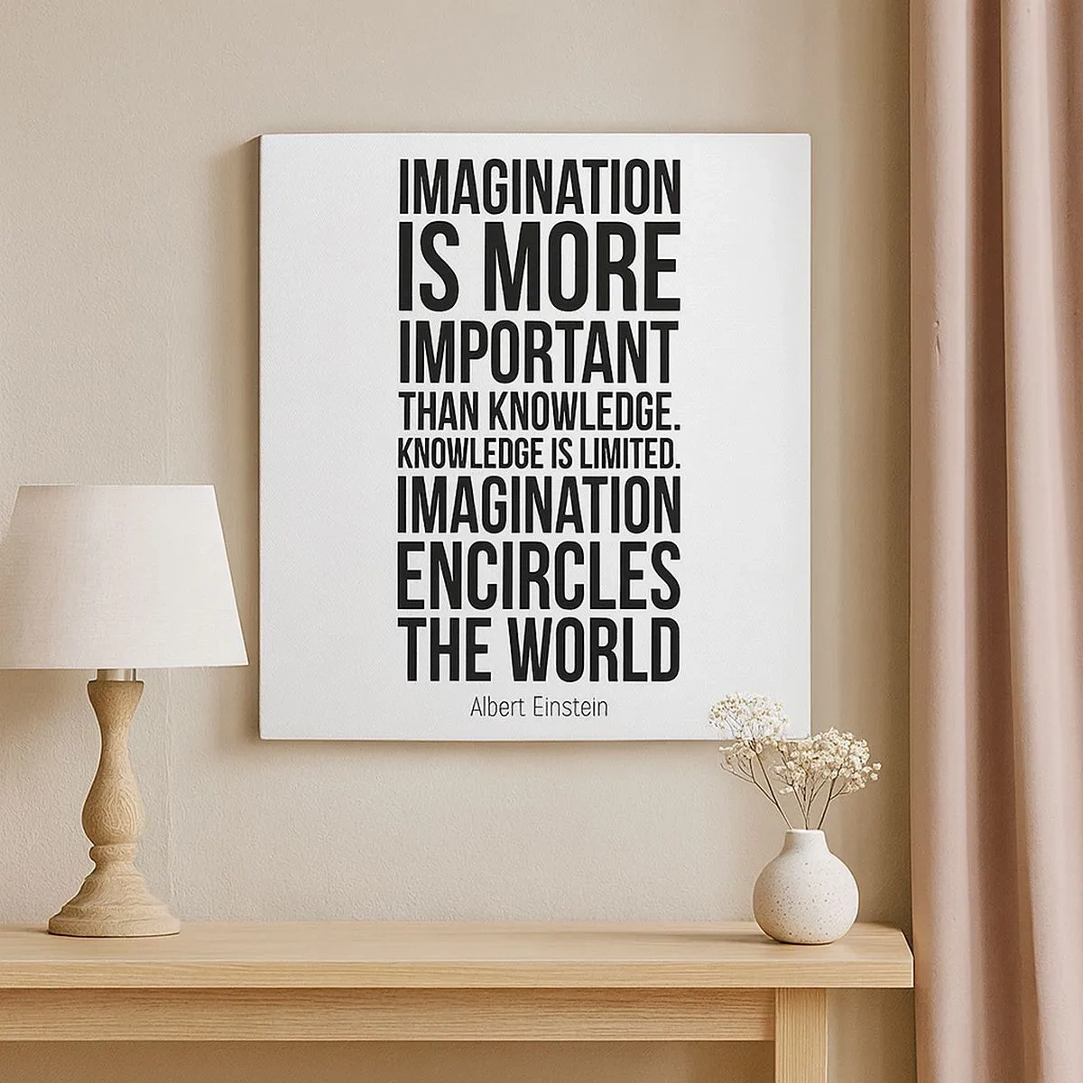 Canvastavla - Bild på duk - Einstein om fantasins styrka - 30x30 cm