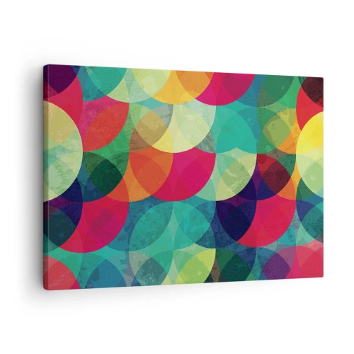 Canvastavla - Bild på duk - Färgglada geometriska mönster bestående av cirklar och halvcirklar - 70x50cm - Regnbågsfärd - Modern väggdekoration för vardagsrum och sovrum ARTTOR