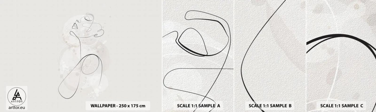 Provbit av självhäftande fototapet Deluxe Sticker - Skönhetens spiral - Grafik, Kvinna, Bit - 100x30 cm