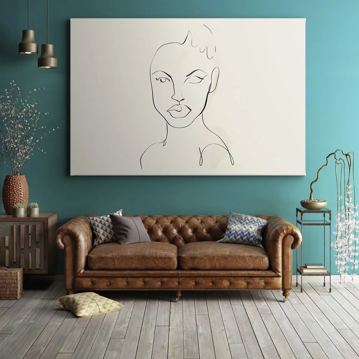 Canvastavla - Bild på duk - Minimalistisk skiss av en kvinnas ansikte - 70x50cm - Sensualitetens kontur - Modern väggdekoration för vardagsrum och sovrum ARTTOR