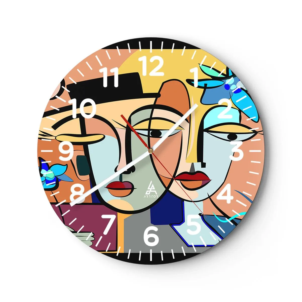 Väggklocka - Klocka på glas - Picassos randez vous - 30x30 cm
