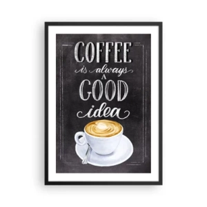 Affisch i svart ram - Kaffeposter med griffeltavleliknande bokstäver - 50x70cm - Of course! - Modern väggdekoration för vardagsrum och sovrum ARTTOR