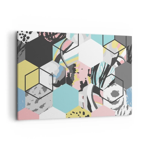 Canvastavla - Bild på duk - Sexkanter och kuber i sex färger - 100x70 cm
