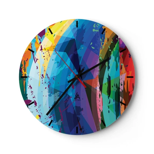 Väggklocka - Klocka på glas - Abstrakta färgglada mönster i intensiva färger - 30x30cm - Färgglad yrsel - Modern väggdekoration för vardagsrum, kök och sovrum ARTTOR