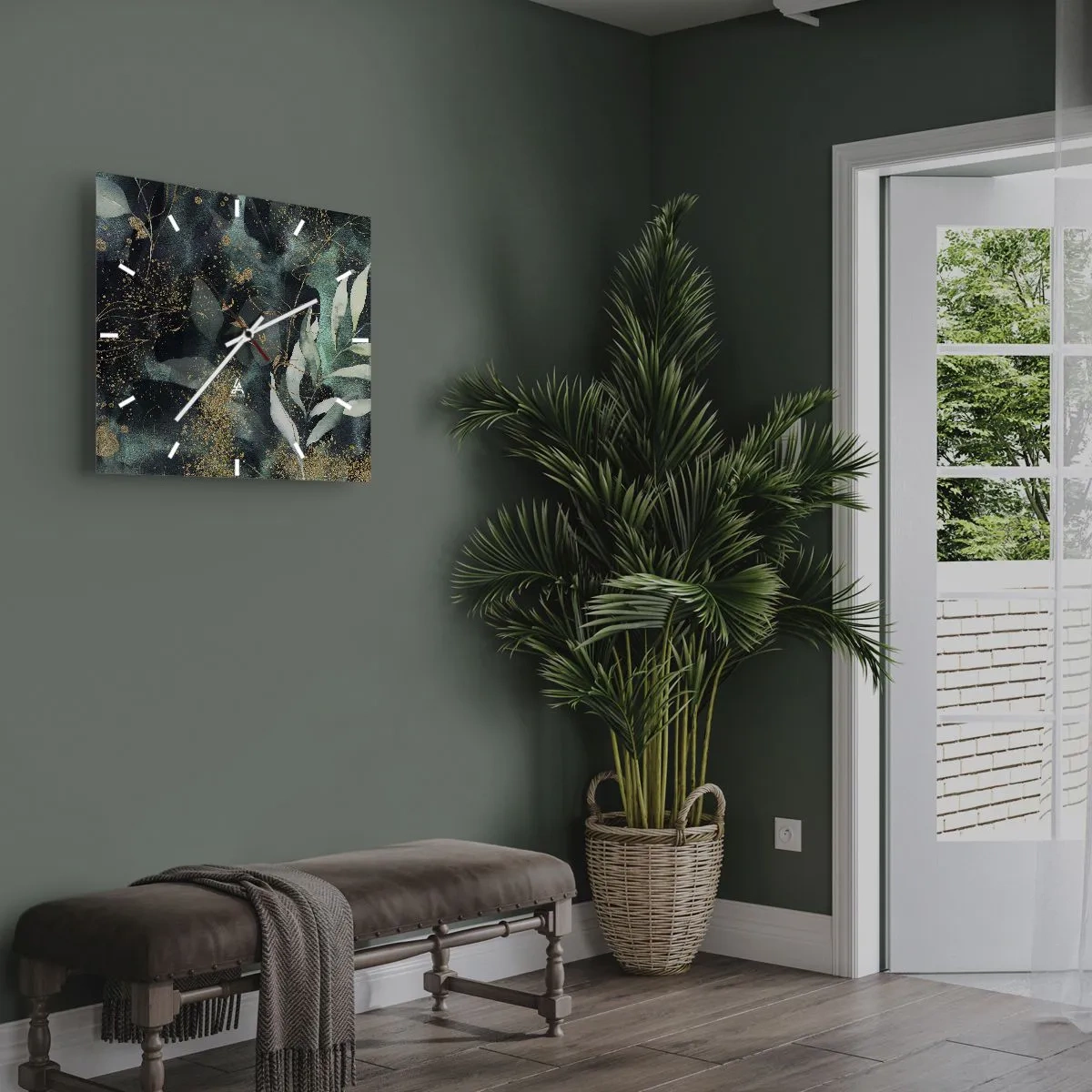 Väggklocka - Klocka på glas - Förtrollad trädgård - 40x40 cm