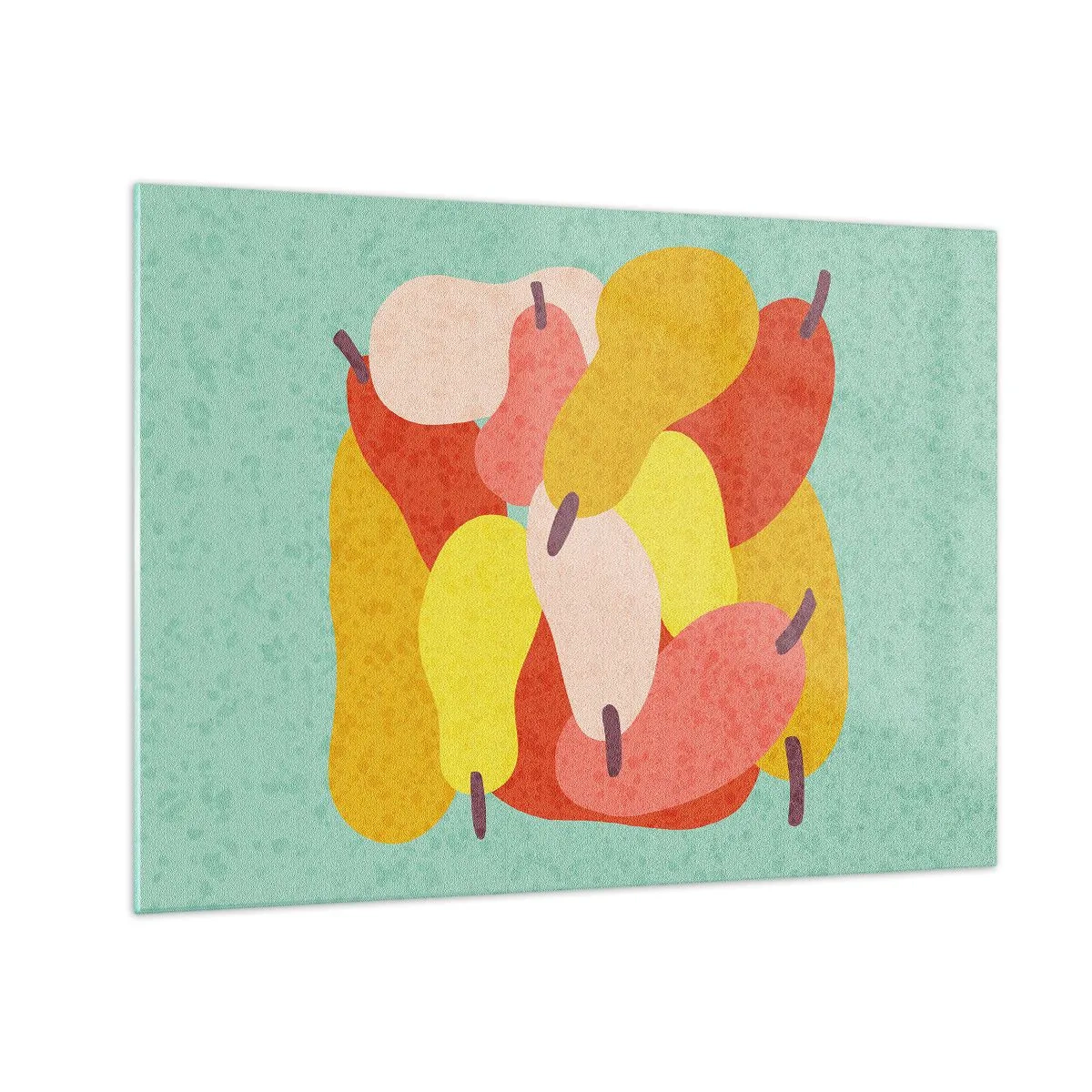 Glastavla - Bild på glas - Färgglada päron i grafisk stil mot turkos bakgrund - 70x50cm - Smaka på sommarsolen - Modern väggdekoration för vardagsrum och sovrum ARTTOR