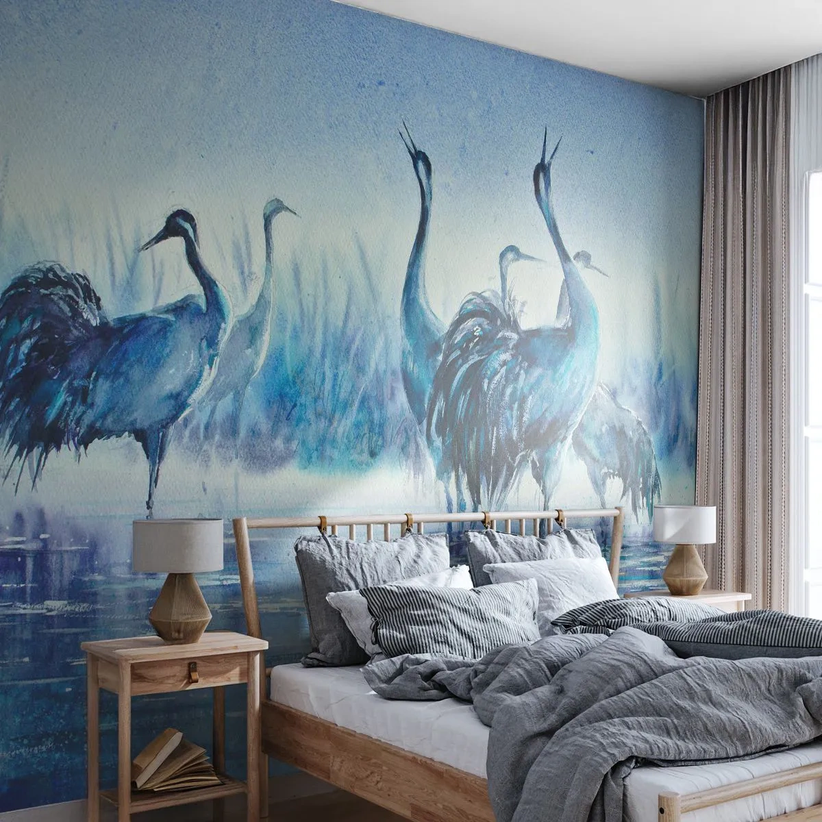 Fototapet Premium Canvas - Morgonmöte - Fåglar, Landskap, Vatten - 250x175 cm