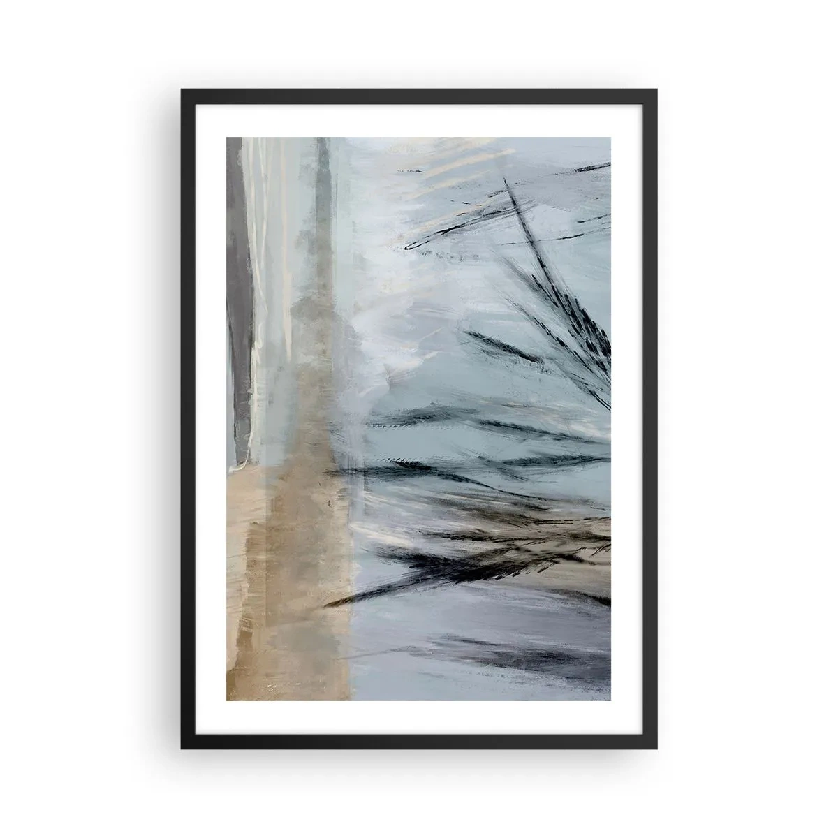 Affisch i svart ram - En delikat abstraktion inspirerad av naturen i dämpade färger. - 50x70cm - Vinterfält - Modern väggdekoration för vardagsrum och sovrum ARTTOR