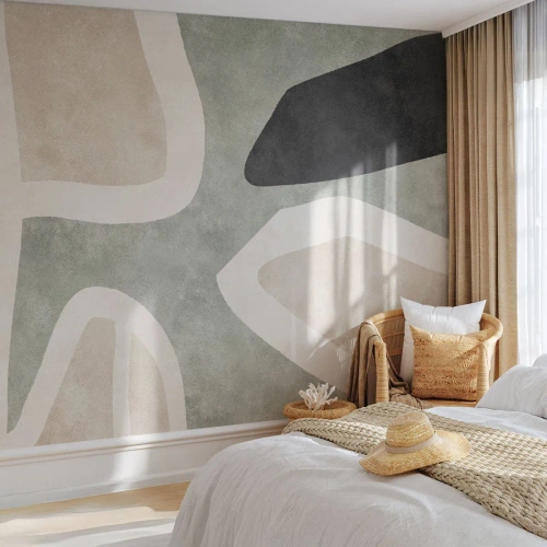 Fototapet på mått Premium Sand - Komposition med svart motiv - Abstraktion, Minimalism, Modern konst