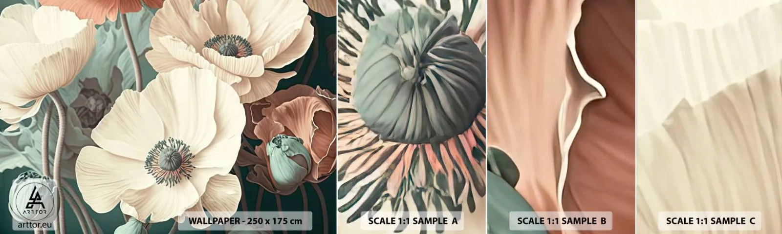 Fototapet Prov Standard Eco - Viskningar av vallmo - Blommor, Växter, Pastell - 100x30 cm