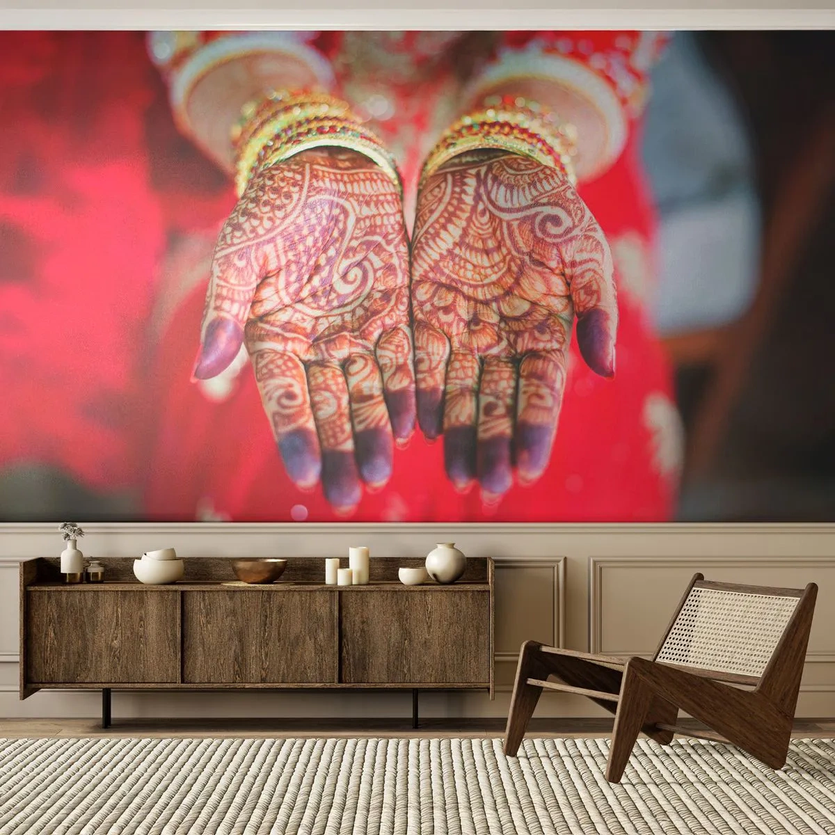 Självhäftande Fototapet Deluxe Sticker - Redo att fånga lyckan - Kvinnors händer, Orientalisk design, Indien - 100x70 cm