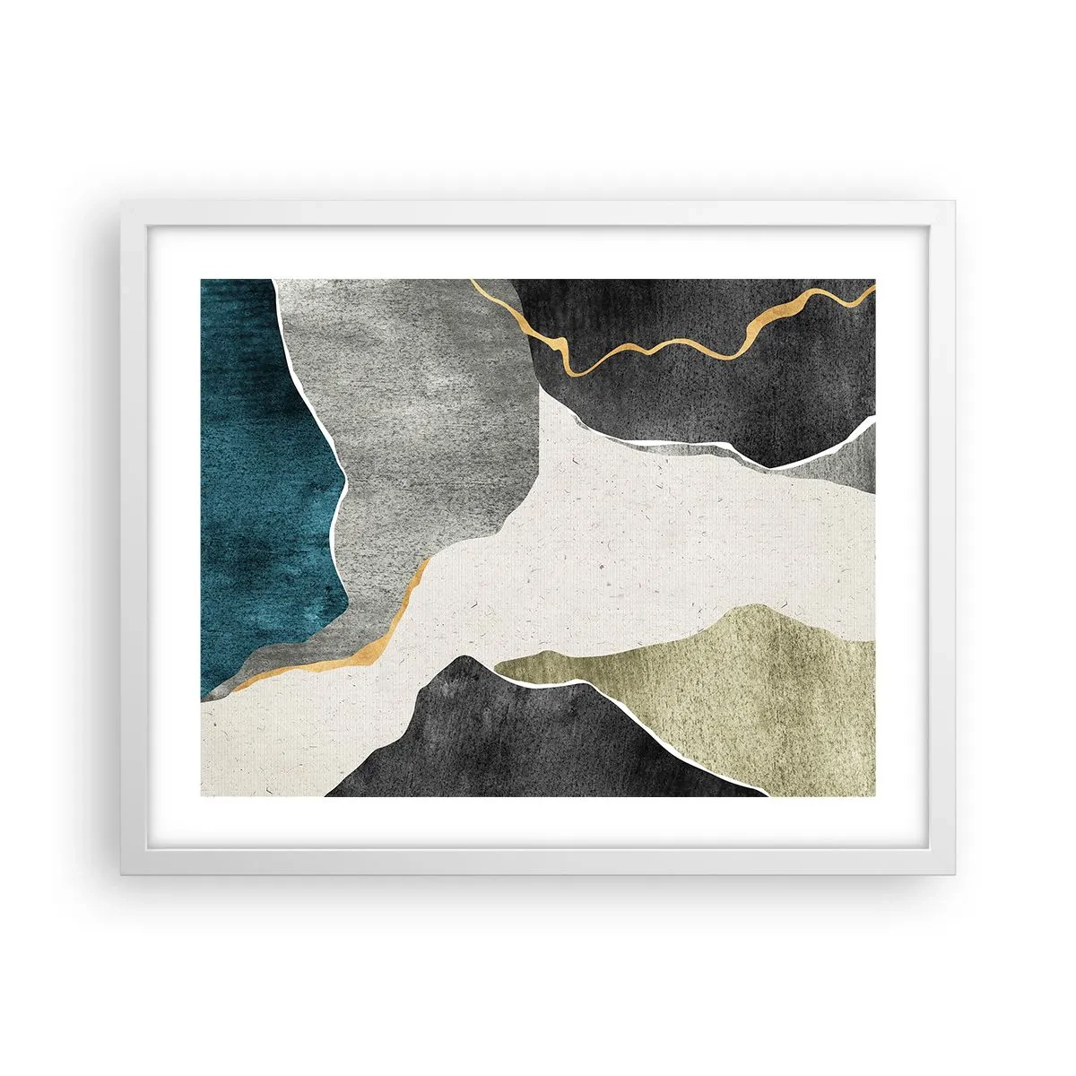 Affisch i vit ram - Mosaikkomposition med en guldtråd - 50x40 cm