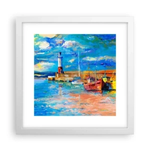 Affisch i vit ram - Eftermiddag i regnbågsviken - 30x30 cm