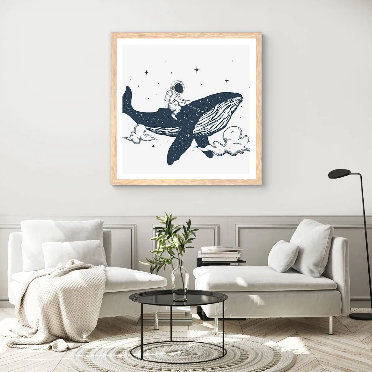 Affisch i ram av ljusek - Rymdäventyr - 60x60 cm