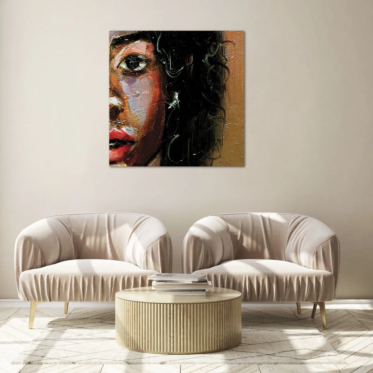 Glastavla - Bild på glas - Svärta och sken - 70x70 cm