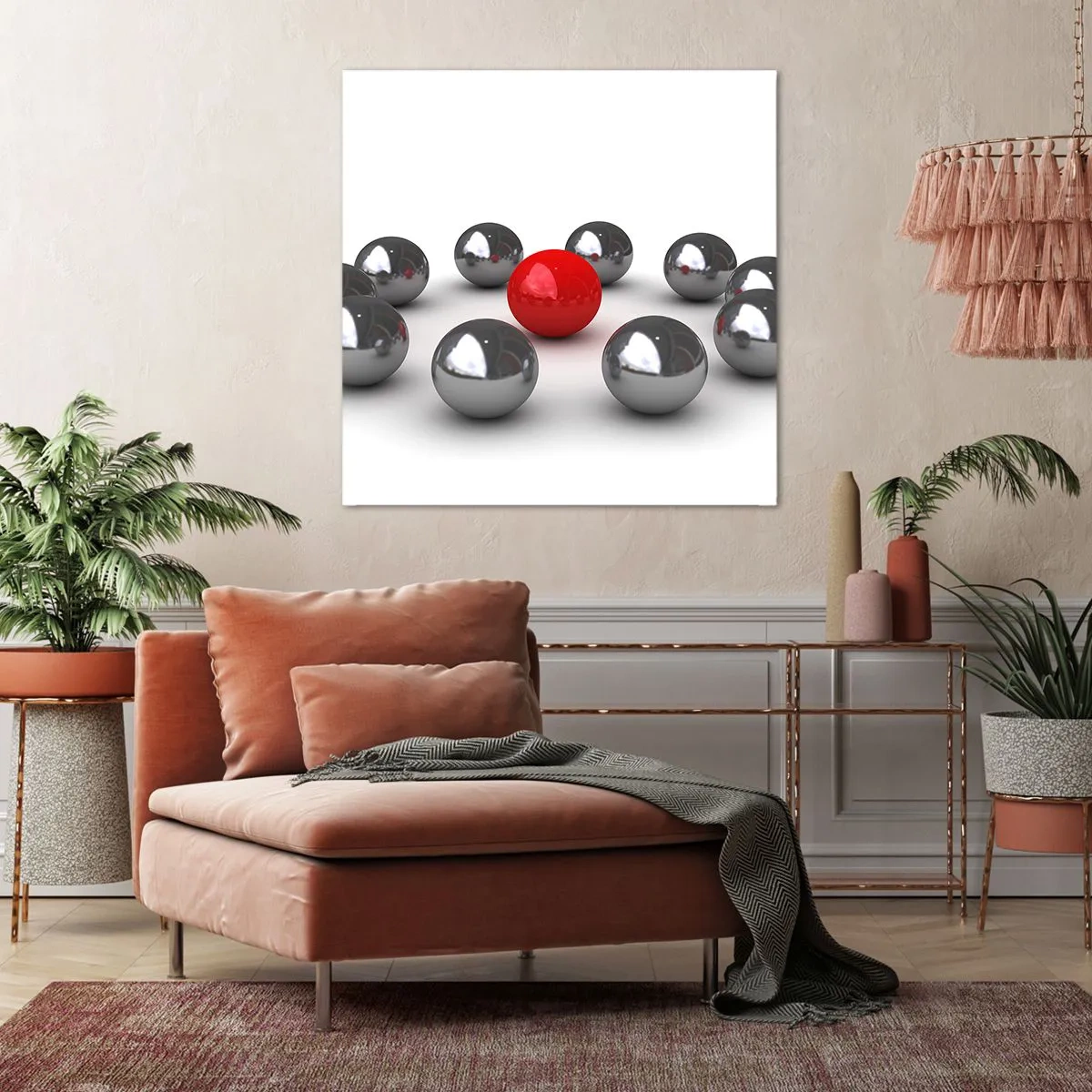 Canvastavla - Bild på duk - Ring i silver och röd - 60x60 cm