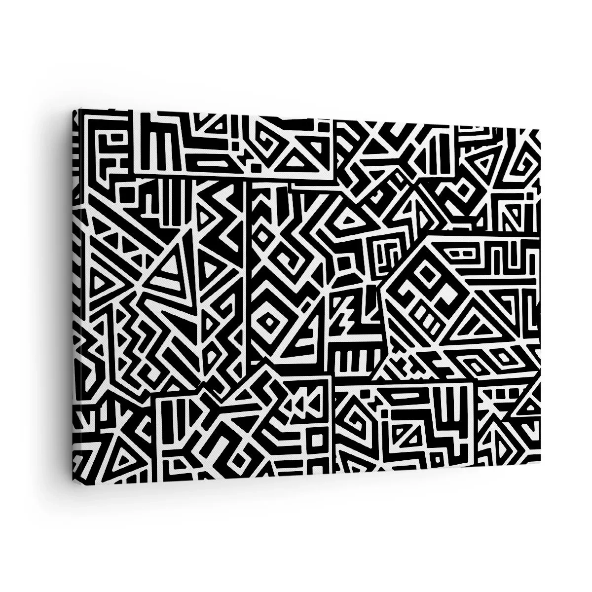 Canvastavla - Bild på duk - Svartvita geometriska mönster inspirerade av förkolumbiansk kultur - 70x50cm - Prekolumbisk komposition - Modern väggdekoration för vardagsrum och sovrum ARTTOR