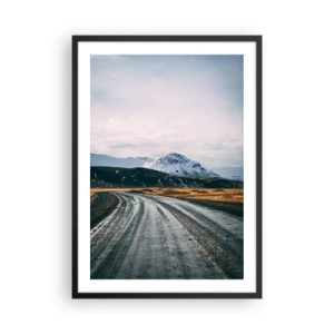 Affisch i svart ram - En väg som leder mot de snötäckta bergen - 50x70cm - I isländsk stämning - Modern väggdekoration för vardagsrum och sovrum ARTTOR