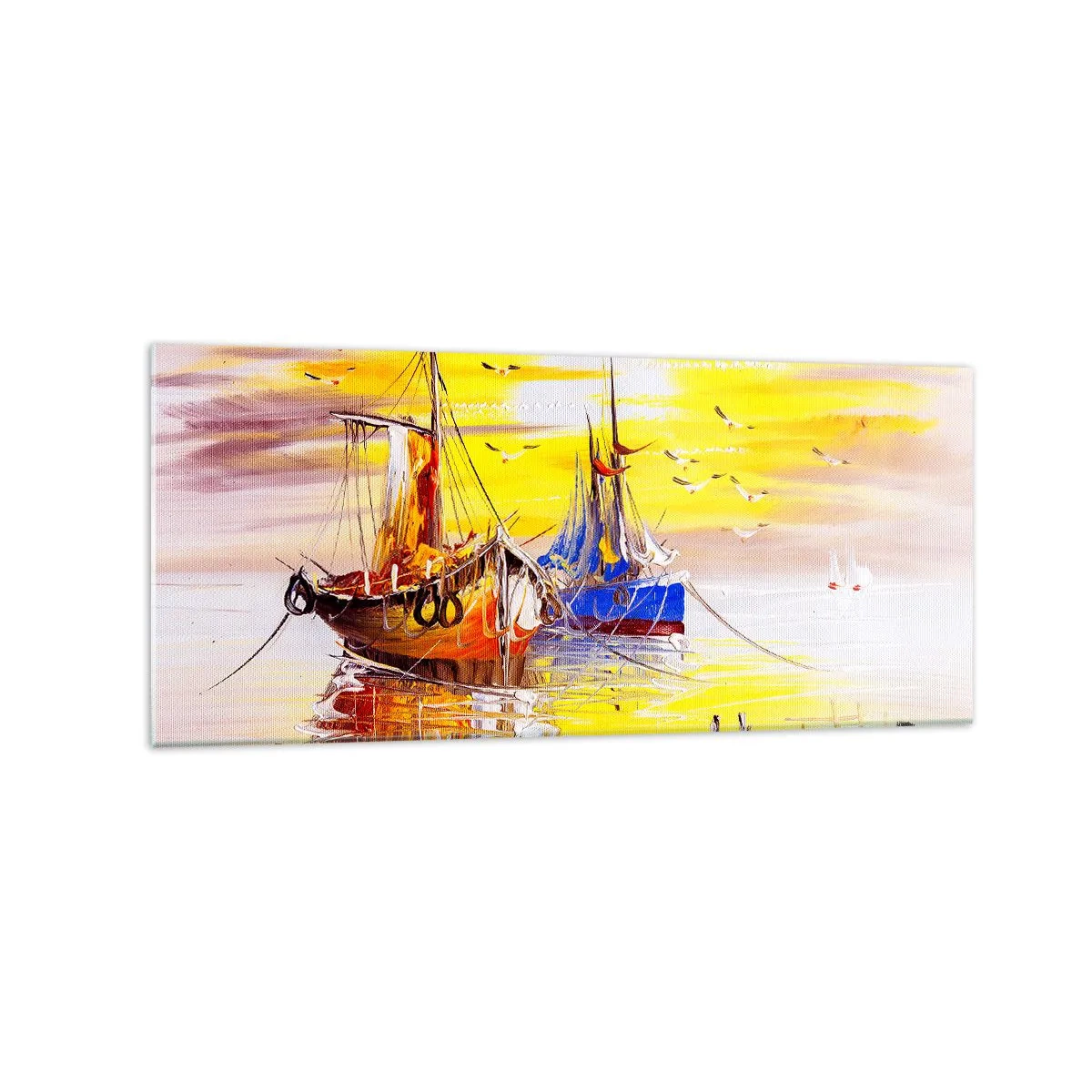 Glastavla - Bild på glas - Välförtjänt vila i hamnen - 120x50 cm