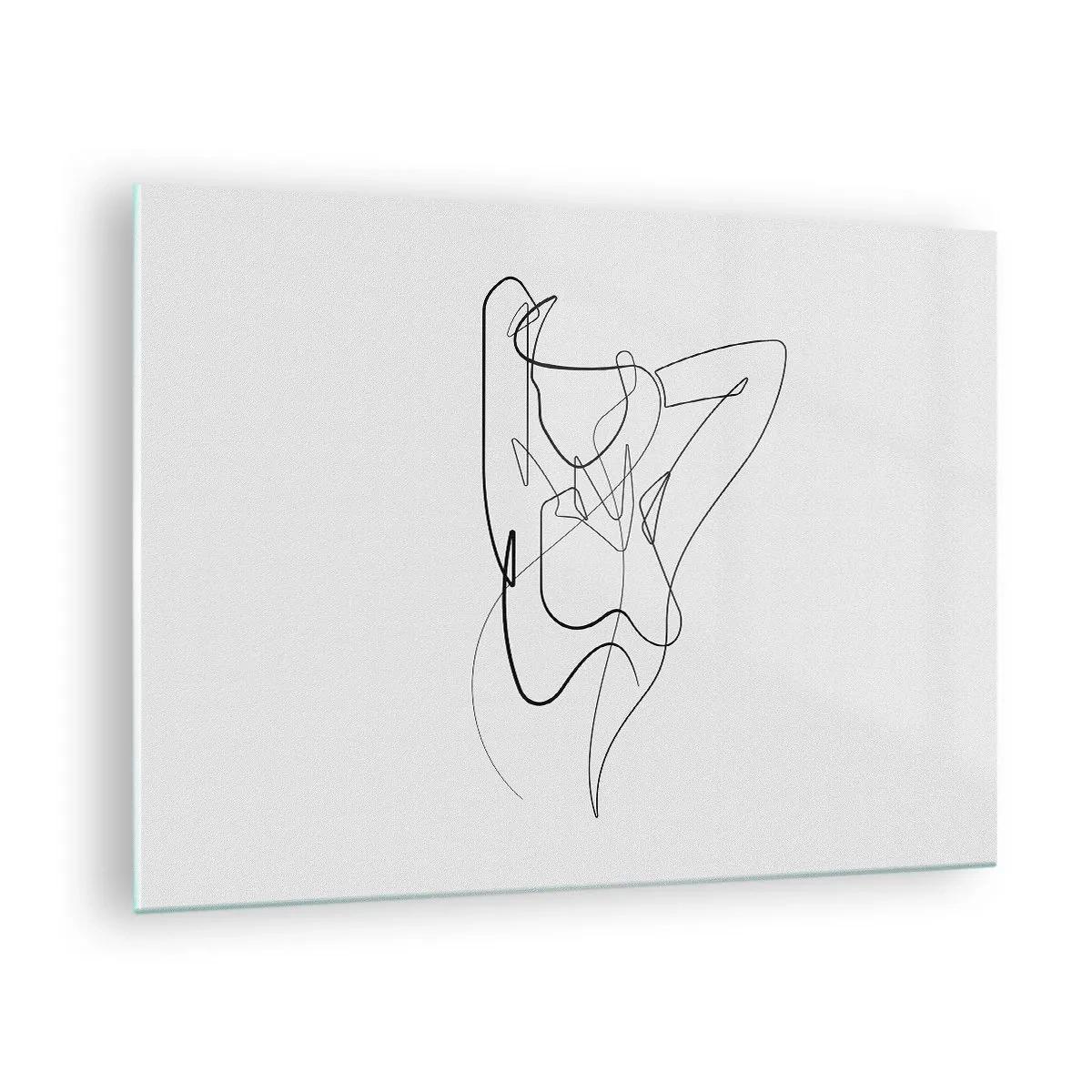 Glastavla - Bild på glas - En kvinnlig silhuett ritad med en enda linje på en vit bakgrund - 70x50cm - Hurdan du är... - Modern väggdekoration för vardagsrum och sovrum ARTTOR