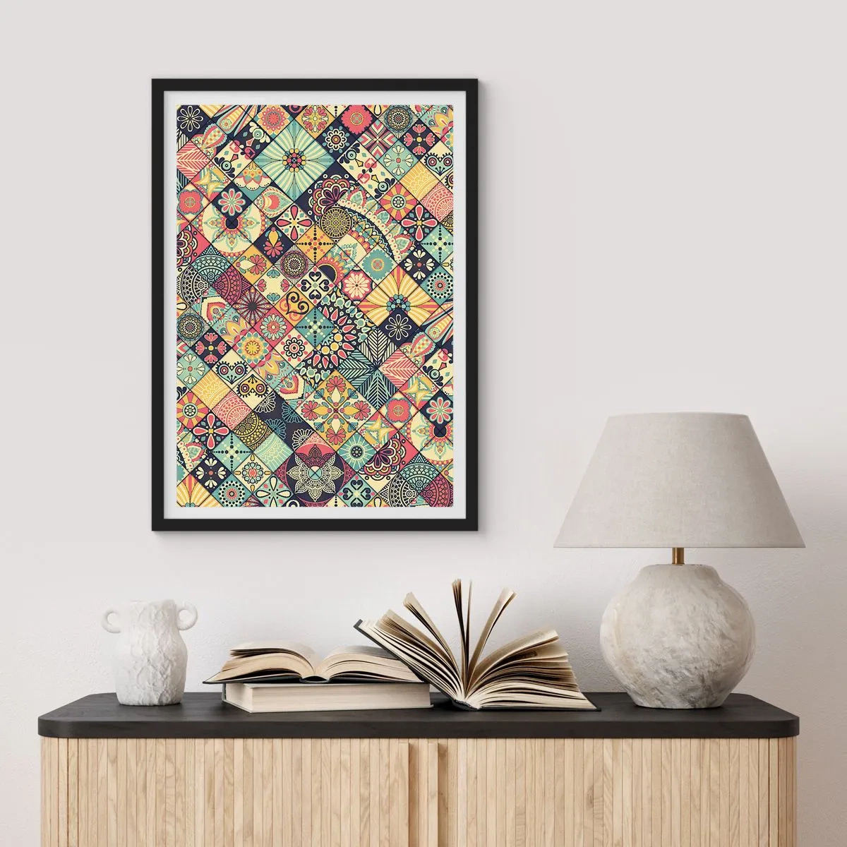 Affisch i svart ram - Färgglatt mosaikmönster - 50x70cm - Marockansk stämning - Modern väggdekoration för vardagsrum och sovrum ARTTOR