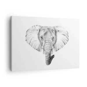Canvastavla - Bild på duk - Svartvit teckning av ett elefanthuvud mot vit bakgrund - 70x50cm - "Det var en elefant, stor som elefant" - Modern väggdekoration för vardagsrum och sovrum ARTTOR
