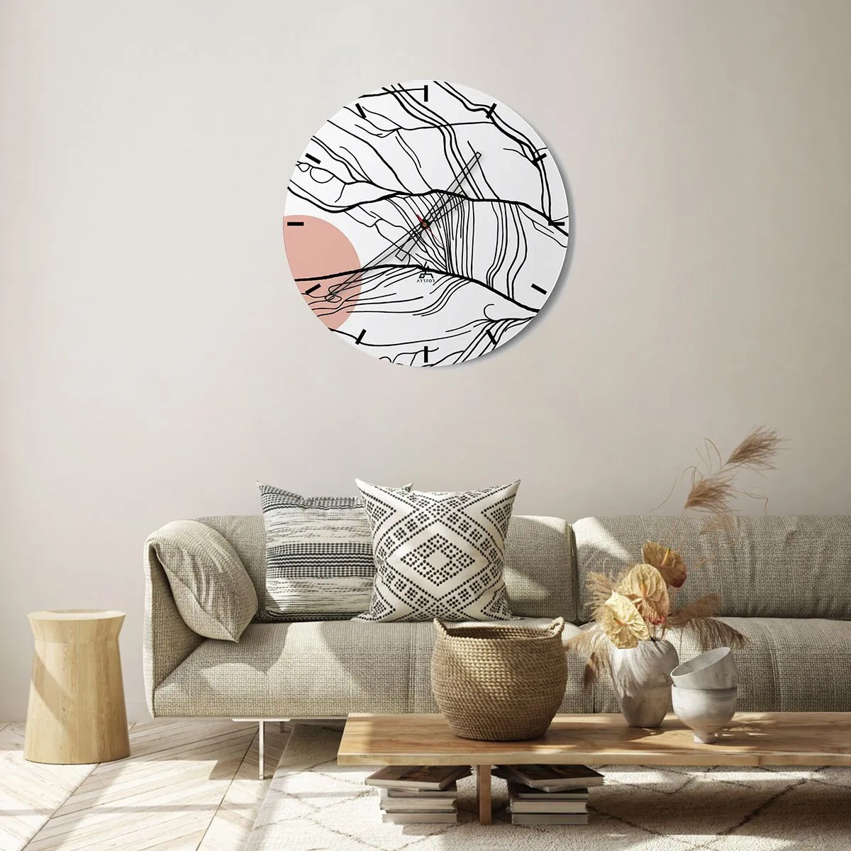 Väggklocka - Klocka på glas - I grenarnas nät - 30x30 cm