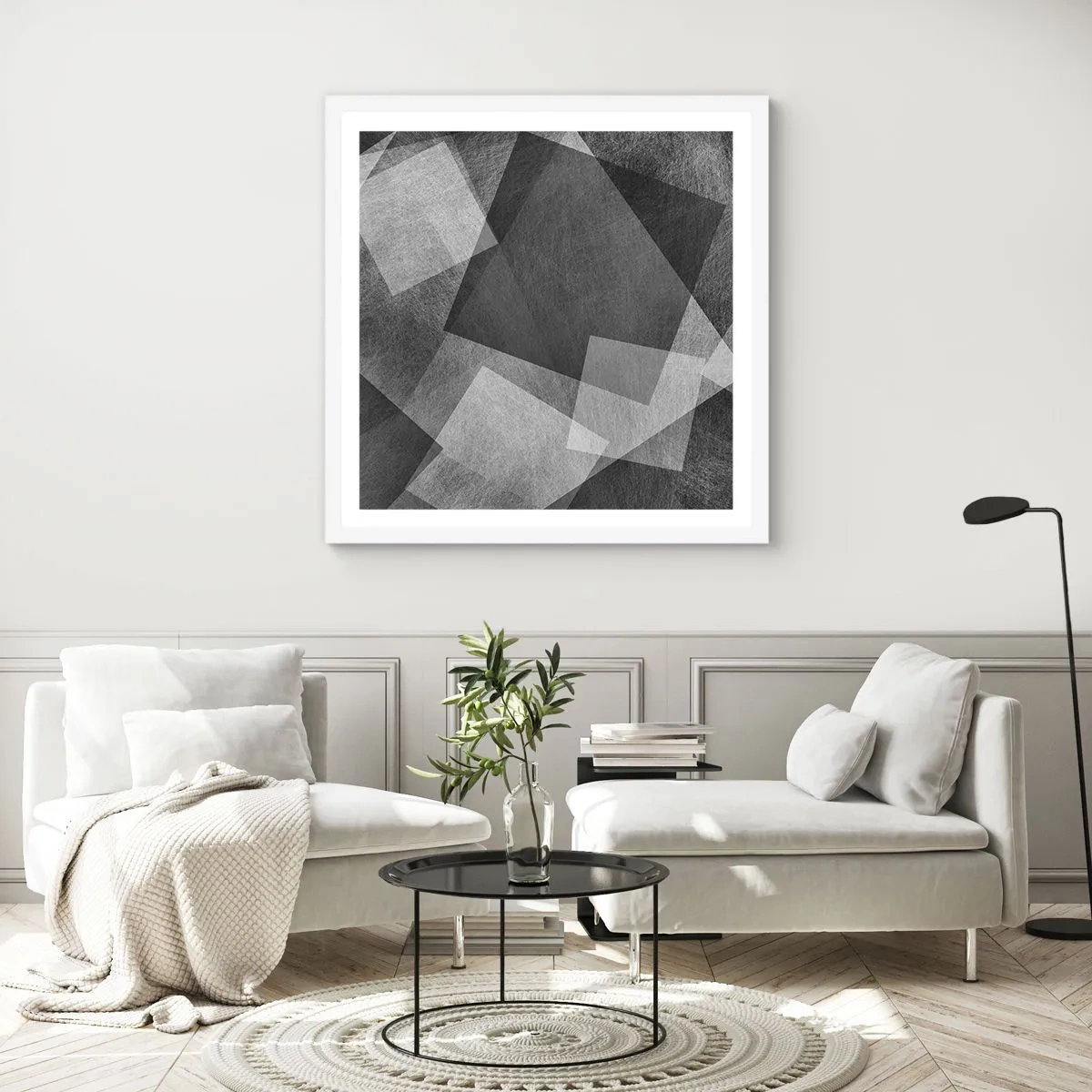 Affisch i vit ram - Den eviga symbolen för hållbarhet och ordning - 50x50 cm