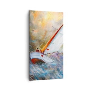 Canvastavla - Bild på duk - Springande på vågorna - 65x120 cm