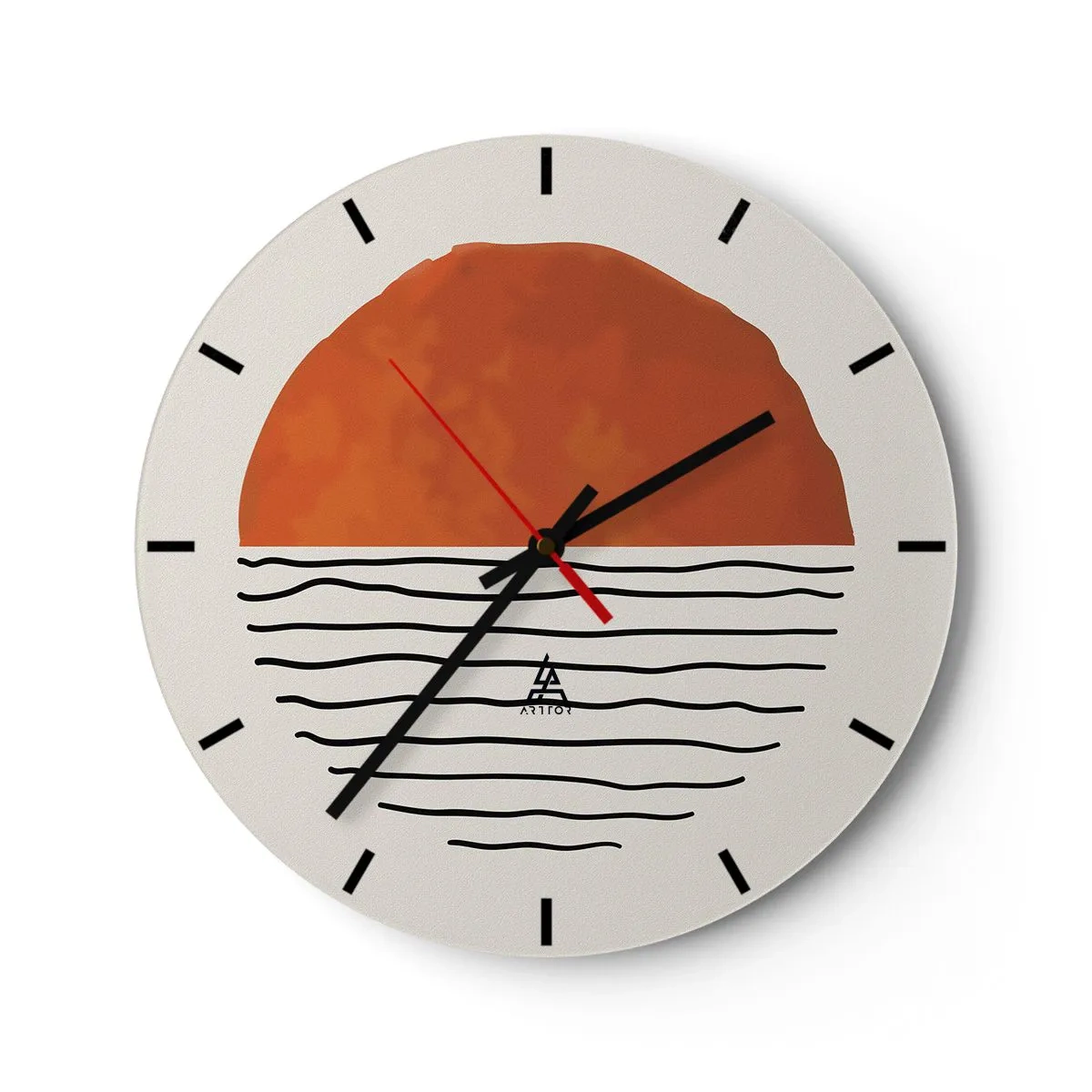 Väggklocka - Klocka på glas - Minimalistisk solnedgång över vattnet - 30x30cm - I japansk stämning - Modern väggdekoration för vardagsrum, kök och sovrum ARTTOR