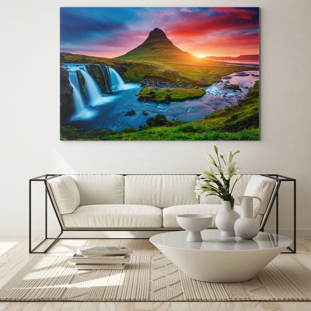 Glastavla - Bild på glas - Island - eld och vatten - 70x50cm - Island - eld och vatten - Modern väggdekoration för vardagsrum och sovrum ARTTOR