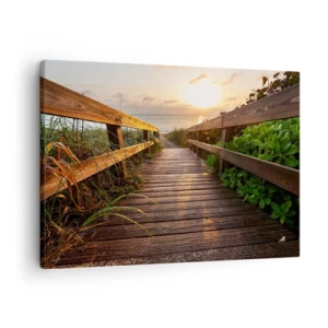 Canvastavla - Bild på duk - Träbrygga som leder till stranden vid solnedgången - 70x50cm - Direkt till stranden - Modern väggdekoration för vardagsrum och sovrum ARTTOR