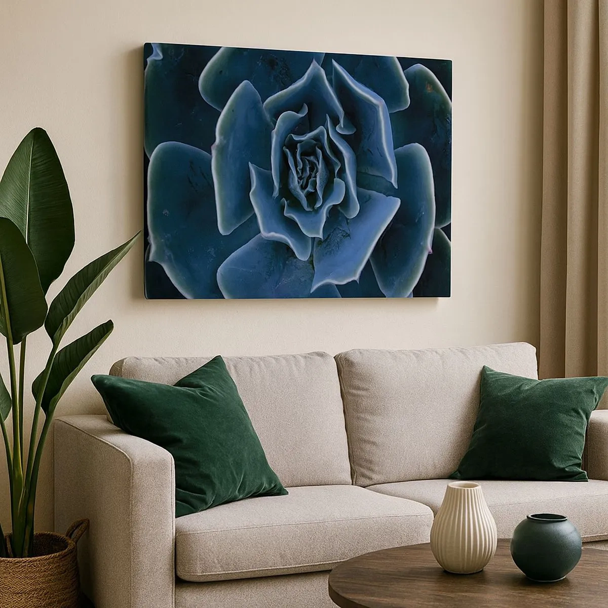Canvastavla - Bild på duk - Närbild av en grön suckulent rosett - 70x50cm - Öknens blomma - Modern väggdekoration för vardagsrum och sovrum ARTTOR