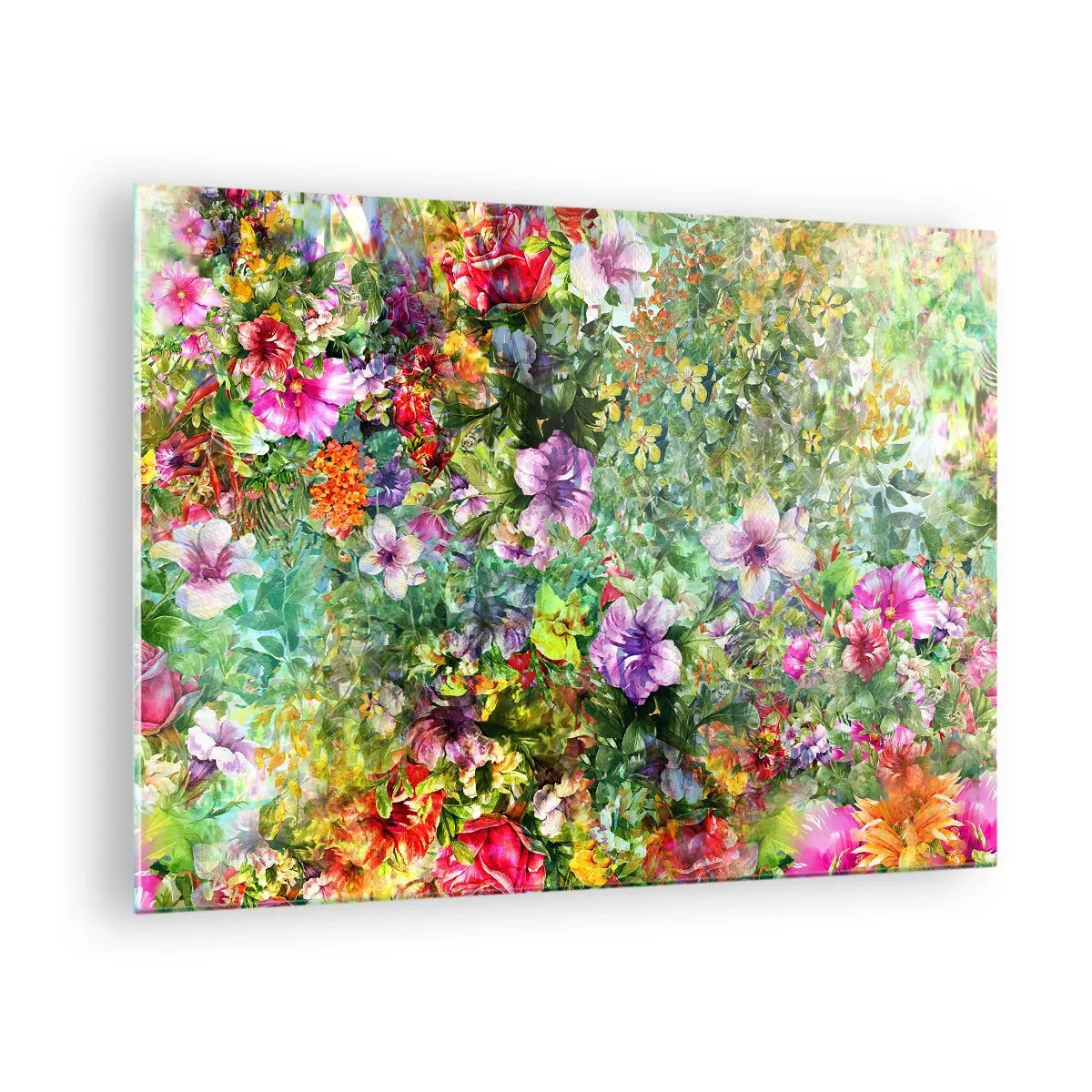 Glastavla - Bild på glas - Färgglada blommor i en konstnärlig komposition - 70x50cm - Ta en dopp i blommorna - Modern väggdekoration för vardagsrum och sovrum ARTTOR