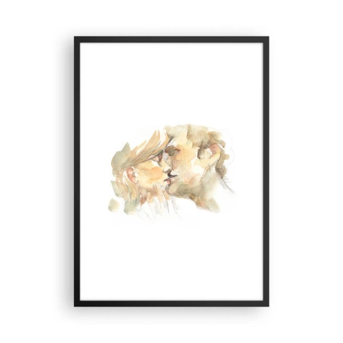 Affisch i svart ram - Ett fint akvarellporträtt av ett par i en öm kyss. - 50x70cm - Upphittad hälft? - Modern väggdekoration för vardagsrum och sovrum ARTTOR