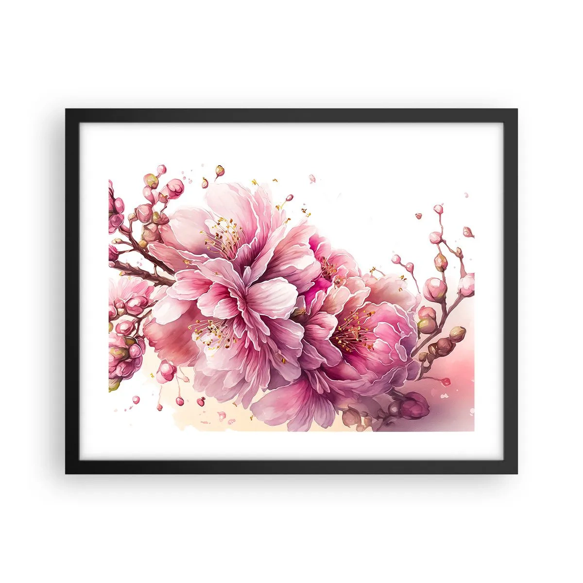 Affisch i svart ram - Blommande körsbärsblomma - 50x40 cm