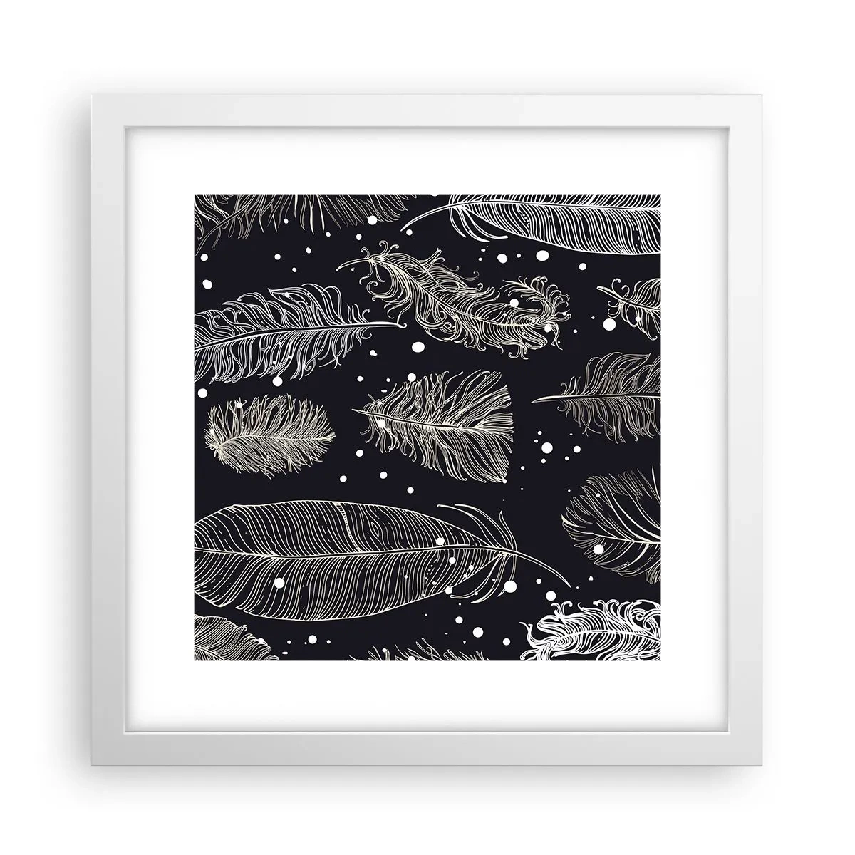 Affisch i vit ram - Fjäderspets - 30x30 cm