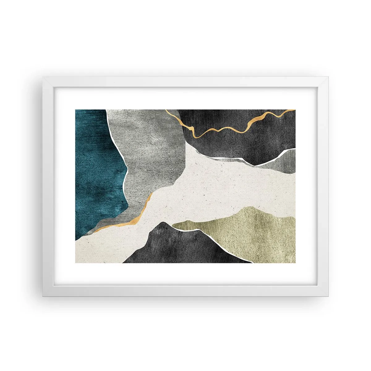 Affisch i vit ram - Mosaikkomposition med en guldtråd - 40x30 cm