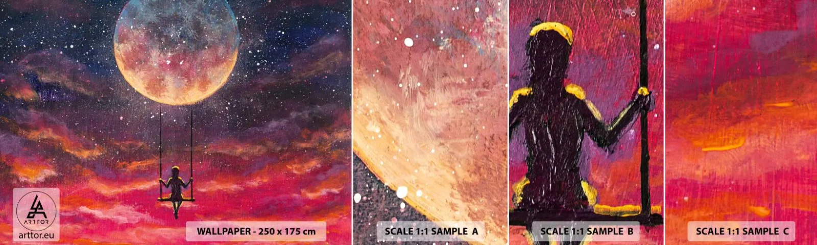 Fototapet Prov Standard Eco - Sväva i molnen - Abstraktion, Fantasi, Måne - 100x30 cm