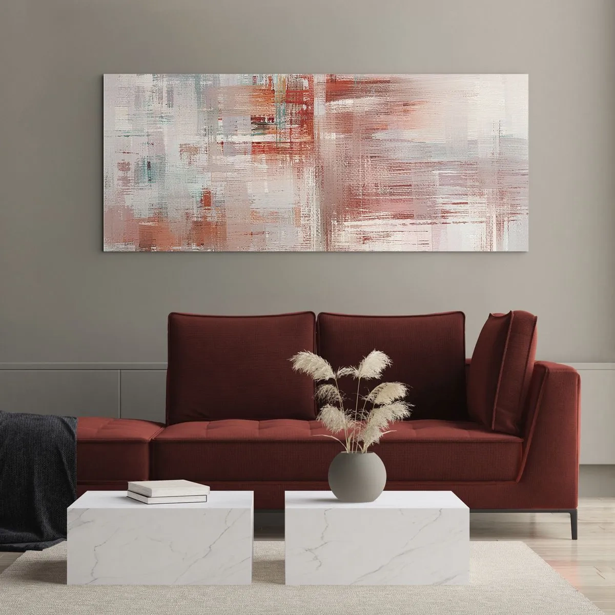 Glastavla - Bild på glas - Dimmigt. Rosa - 90x30 cm