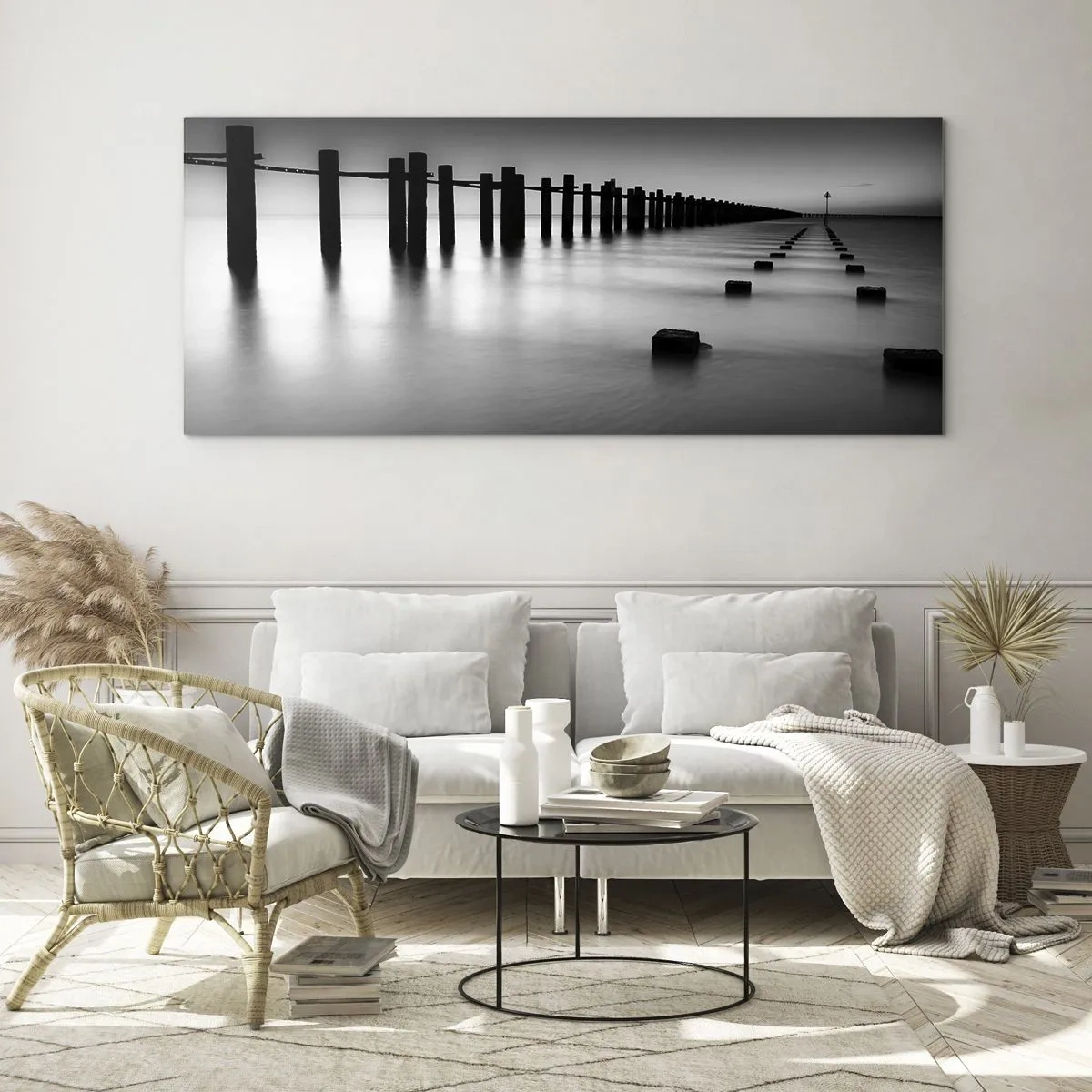 Glastavla - Bild på glas - Landskap doppat i dimman - 160x50 cm