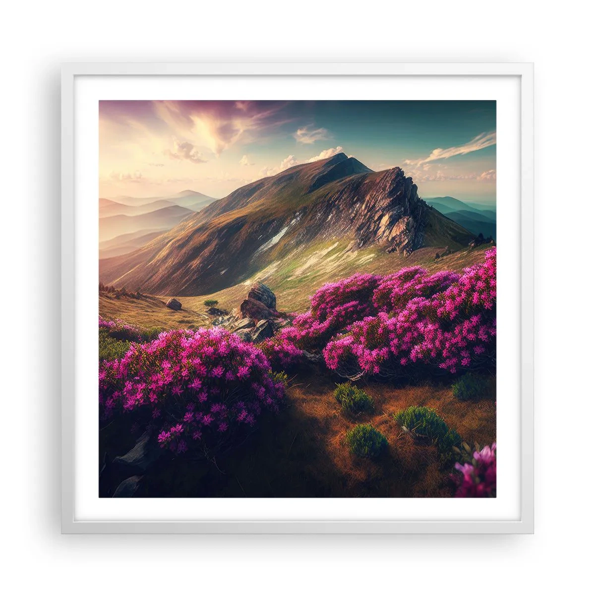 Affisch i vit ram - Sommar i fjällen - 60x60 cm