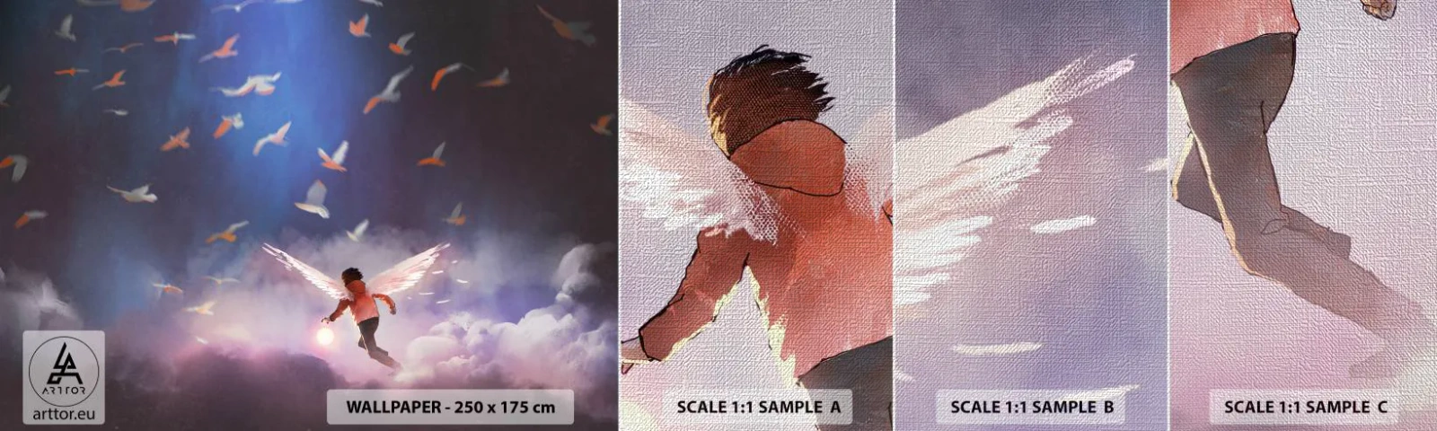 Provbit av fototapet Premium Canvas - Man måste ha fantasi och mod - Abstraktion, Fantasi, Ikaros - 100x30 cm