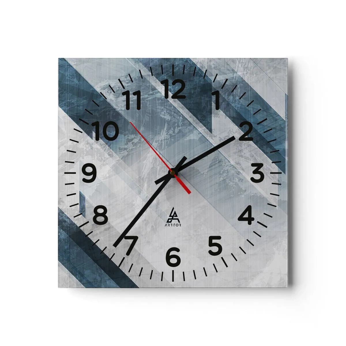 Väggklocka - Klocka på glas - Tredimensionell komposition – gråhetens rörelse - 30x30 cm