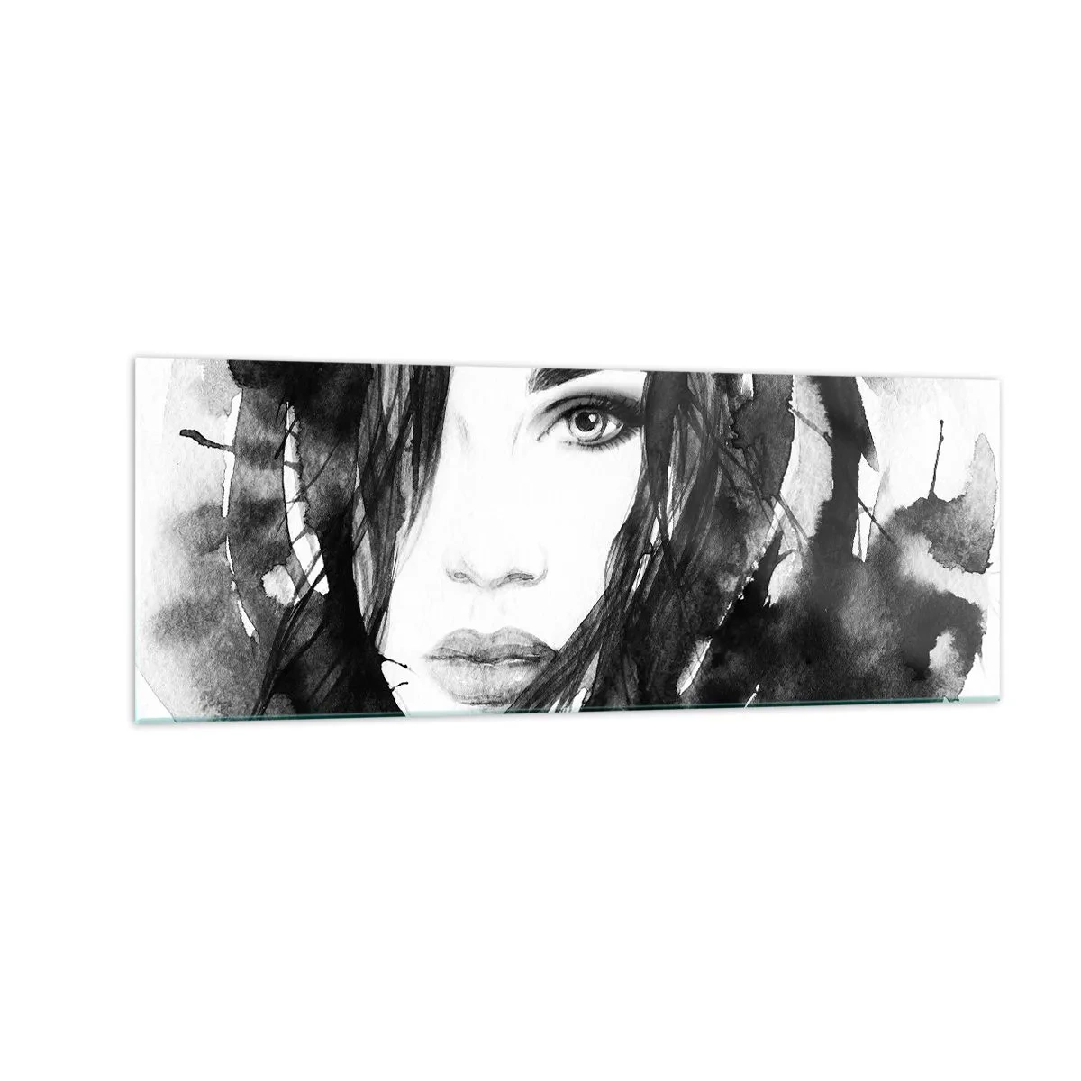 Glastavla - Bild på glas - En damportätt i svart och vit - 140x50 cm