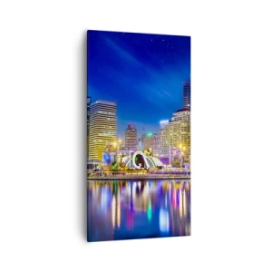 Canvastavla - Bild på duk - Metropolens regnbågsnatt - 55x100 cm