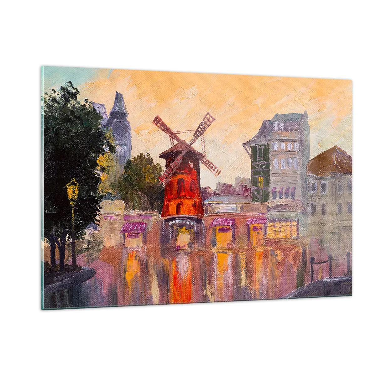 Glastavla - Bild på glas - Ikoner av Paris – Moulin Rouge - 120x80 cm