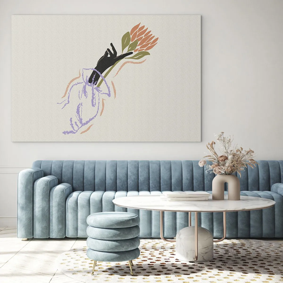 Glastavla - Bild på glas - En systerlig beröring - 100x70 cm