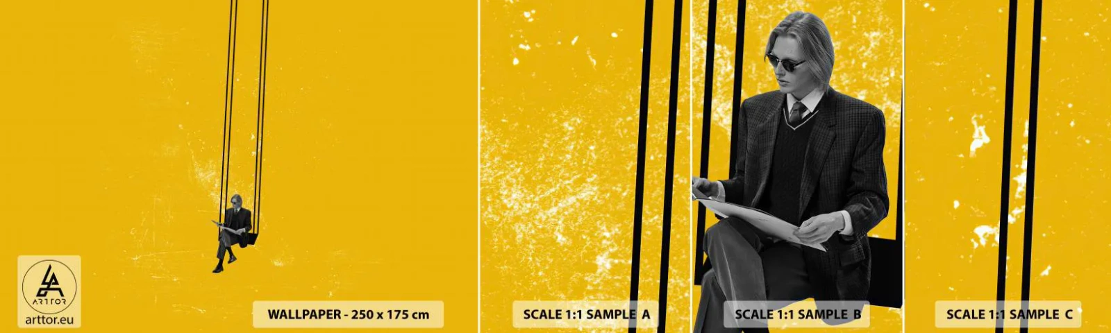 Fototapet Prov Standard Eco - En dag som alla andra - Modern konst, Gunga, Man - 100x30 cm